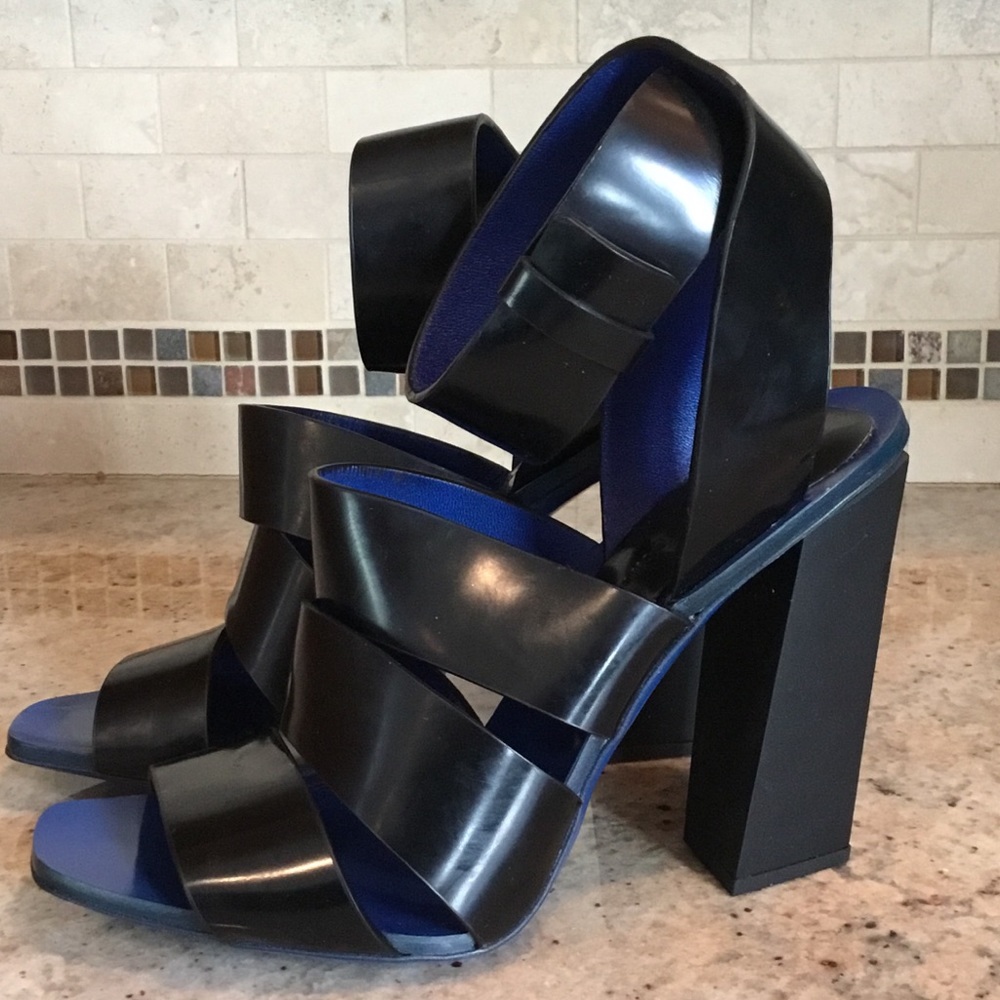 Proenza Schouler Black Blue Patent Leather Strappy Heels Sandals - Picture 4 of 16